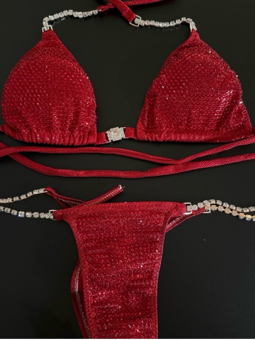Red Rhinestone competition Bikini Set with Crystal Accents